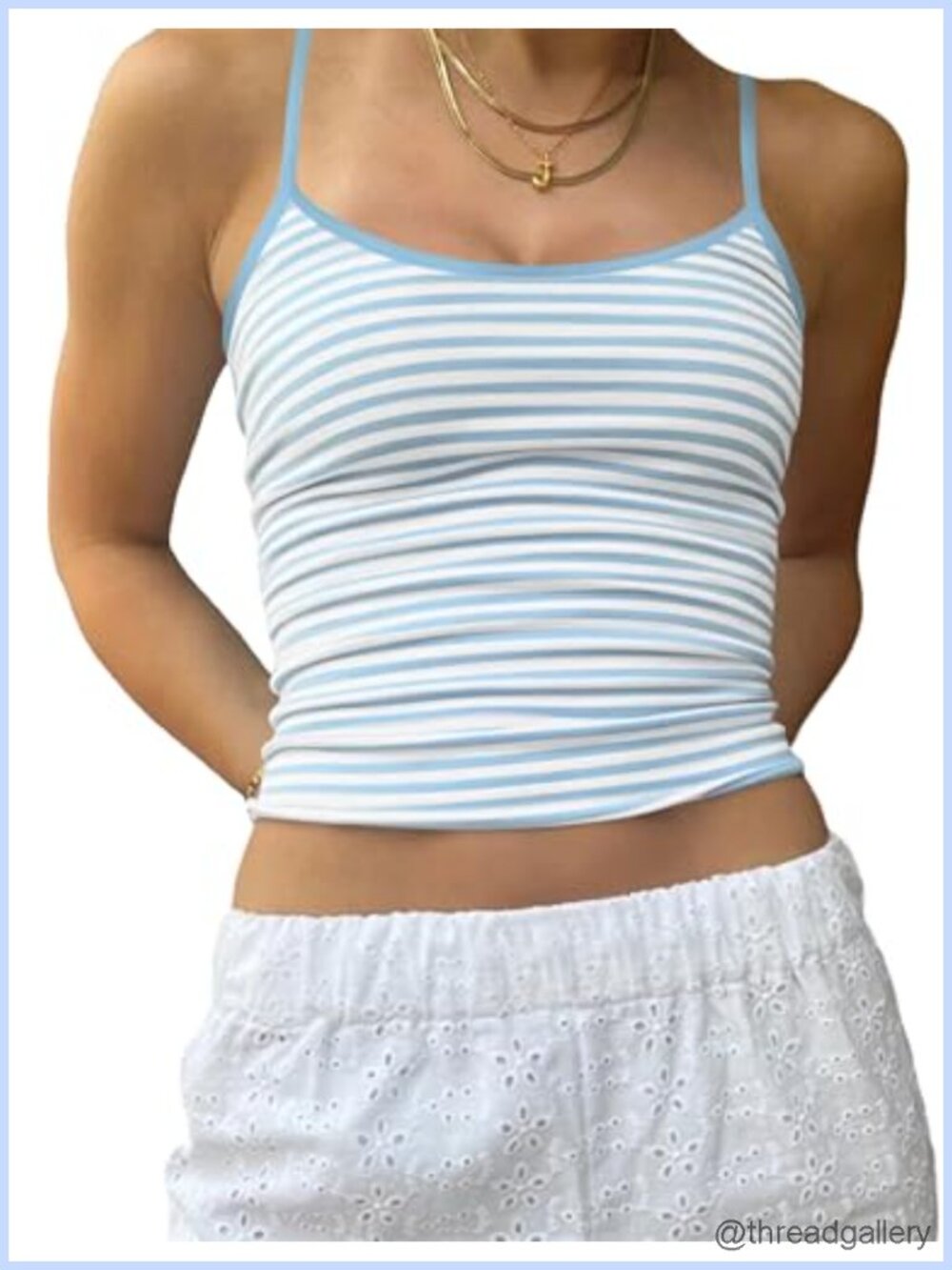 Y2K Sleeveless Striped Spaghetti Strap Crop Cami Tank Backless Slim Fit